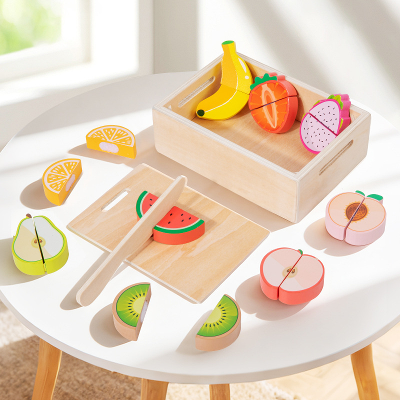 Kids Toys Kitchen Set - Wooden Cut and Stamp Food Simulation