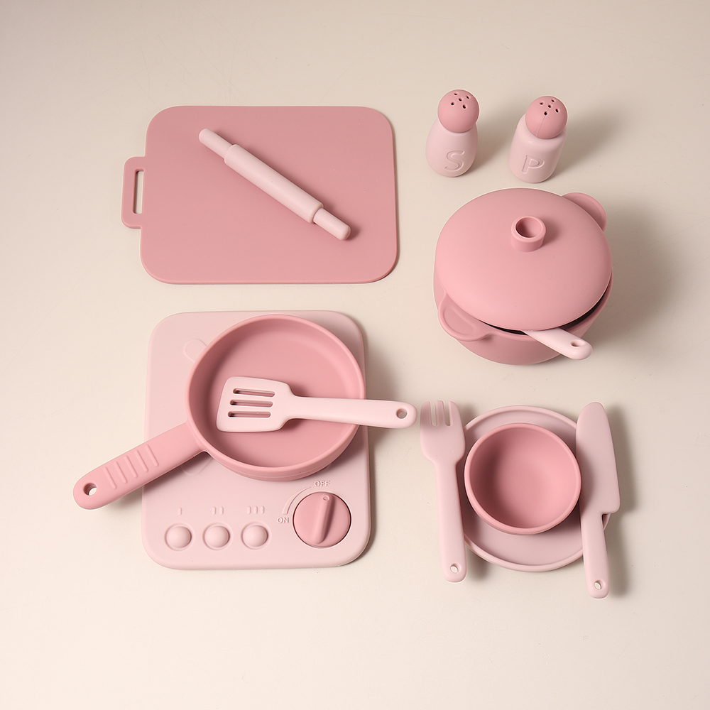 Kids Toys Kitchen Set - 13 Pcs Set Silicone Cooking Play